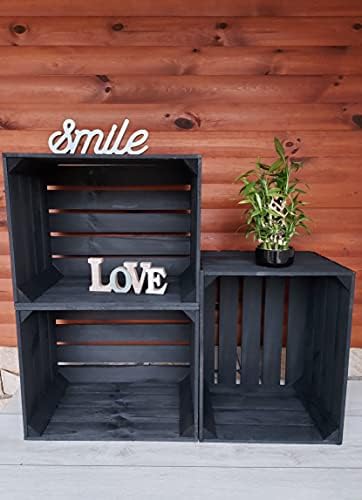 PYXIDAS Wooden Crates Grey color Home Decor - set of 4 Fruit Apple Boxes Vintage, dimensions 50x40x30 cm - medium size, can be used as storage or decorative, durable and clean, solid storage crate