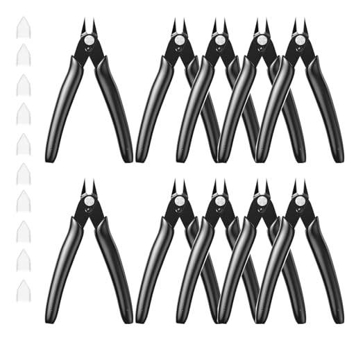 Flush Cutters Micro Wire Cutters 10 Pack Model Nippers Filament 3d Print Snips Flush Cutter for for Jewelry Making, Zip Tie, Copper Wire, Crafts, Floral, Electronics, Black, 5 Inch