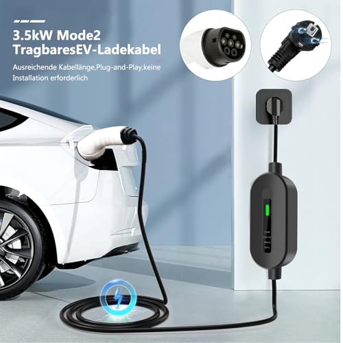 Typ 2 Ladekabel Schuko 3,7kW, Tragbare EV Ladestation 16A 5M, 1 phasig, ladekabel Auto typ 2 schuko,Tragbares EV Ladegerät, Typ 2 EV Ladegerät mit Tasche für Elektroauto & Hybrid - Schwarz