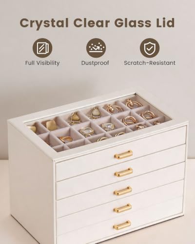 Lolalet Earring Organizer, Jewelry Box with Clear Lid -Beige, 5 Layer - 4