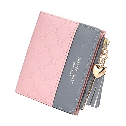 JOSEKO Cartera Mujer Pequeña, Billetera Corta de Las Señoras Titular de la Tarjeta Monedero Lindo Multi-Ranuras Bolse Cuero PU Delgado con Borlas en Forma de Corazón Colgante de Regalo Señoras Niñas