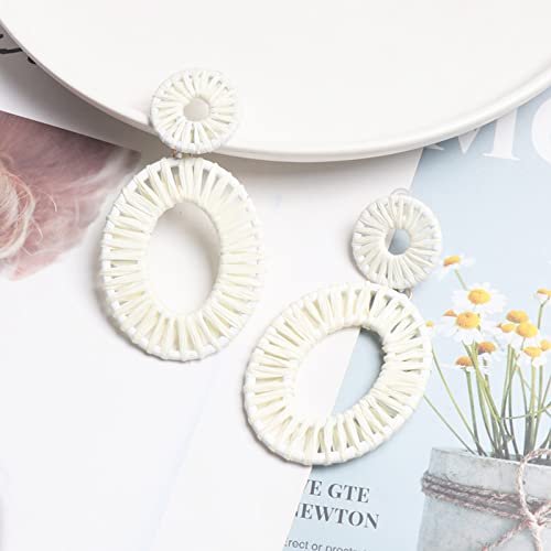 Boho Woven Earrings For Women Raffia Rattan Hoop Dangle Earrings Handmade Bohemian Jewelry For Summer Beach Vocation #TOP4