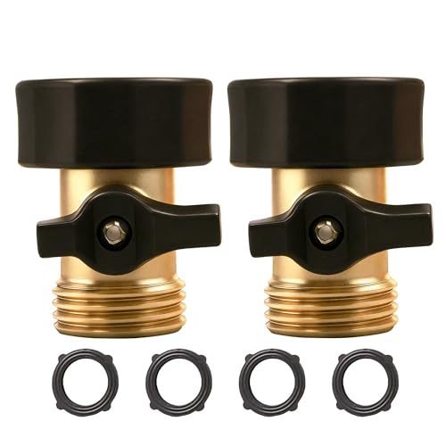 LIULO TOOL 2 Pack Brass Garden Hose Shut-Off Valve, 3/4 Inch Heavy Duty Solid Brass Garden Hose Shut Off Valve with 4 Extra Rubber Washers