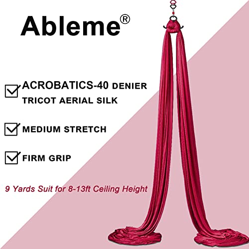 Aerial Yoga Silks 9 Yards Hammock Kit (Low-Medium Stretch) For Aerial Dance, Flying Yoga, Yoga Starter Kit With Hardware Set - Swing For All Levels, Suit For 8-13 Ft Ceiling Height (Dark Red) #TOP1