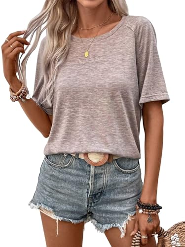 EADINVE Womens Half Sleeve T Shirts Crew Neck Summer Tops Fashion Tee Casual Basic Comfy Outfits Clothes Apricot