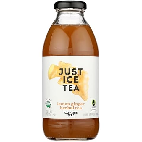 Just Ice Tea Ready To Drink Lemon Ginger Herbal Tea, Caffeine-Free, Natural Flavors, Fair Trade, Kosher, USDA Certified Organic, 16 Fluid Ounce (Pack of 12) Cover