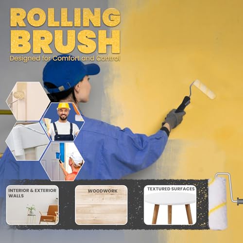 Image of The Decor Co. Paint Roller 6 Inch Wall Painting Brush Smooth Finish Texture Application for Interior with Ergonomic Handle (Random Colors)