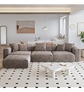 Sdorens 141.73" Modular Sectional Sofa, Corduroy L Shaped Sofa Couch with Ottoman, Convertible Co...