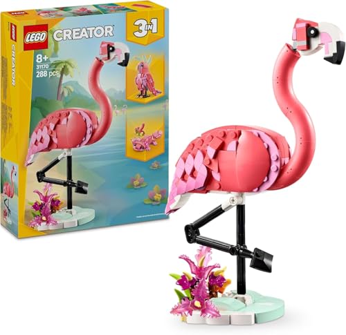 Creator 3in1 Animali Selvatici: Giocattolo Fenicottero Rosa - Si Trasforma in una Figura di Pappagallo Cacatua o Axolotl + 3in1 Pappagallo Esotico a Rana a Pesce 31170 + 31136 - Lego - Immagine 1