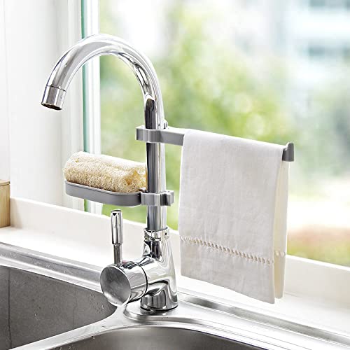 Tossper Silver Sink Hanging Storage Rack Storage Holder Sponge Bathroom Kitchen Faucet Clip Dish Cloth Clip Shelf Drain Dry Towel Organizer Random Color