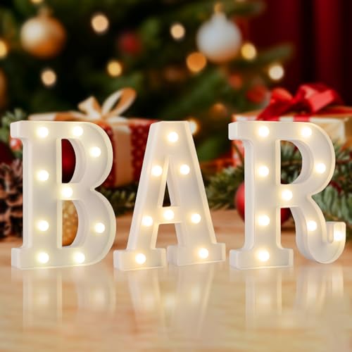 SKYPHAROS BAR LED Marquee Letter Lights BAR Sign Light Up Decor for Home Battery Operated Warm White Small LED Alphabet Lamp for Bar Home Party Decor
