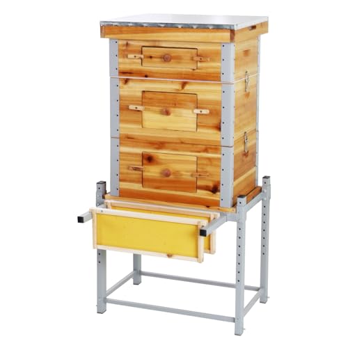 GUTINNEEN-Bee-Hive-with-Metal-Frame-and-Stand-10-Frame-Langstroth-Beehive-Dipped-in-100-Beeswax-Complete-Bee-Hives-Box-includes-Wooden-Frames-Waxed-Foundations