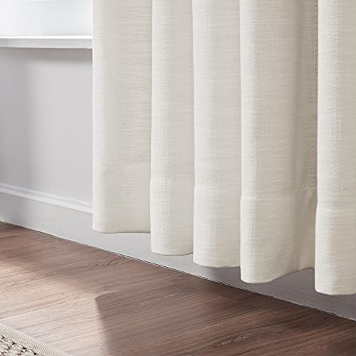Twopages 84 W X 102 L Tailor Pleat Curtain, Sliding Door Living Room Heavy Faux Linen Textured Window Curtain, Room Darkening Lined Drape 1 Panel, Beige White #TOP3