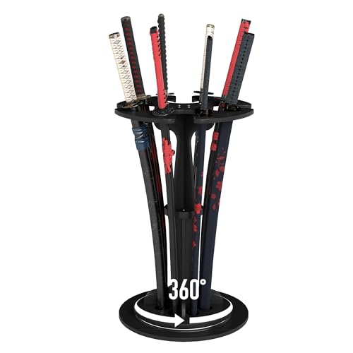 lukar 8 Tier Sword Stand Floor, Rotating Vertical Sword Display Stand, Wooden Standing Sword Rack, Large Sword Holder for Katana Samurai - Thumbnail 6