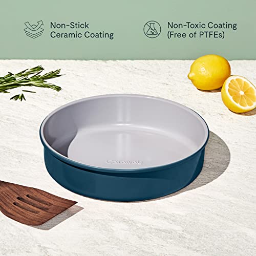 Caraway Non-Stick Ceramic 9” Circle Pan - Naturally Slick Ceramic Coating - Non-Toxic, Ptfe & Pfoa Free - Perfect For Birthday Cakes, Tartes, & More - Navy #TOP4