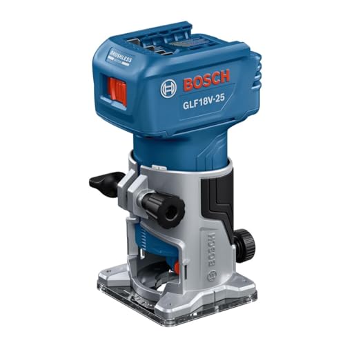 BOSCH GLF18V-25N 18V Laminate Trim Router - Powerful Brushless Motor 10 000-30 000 RPM Lightweight Ergonomic Enhanced Dust Extraction Quick Depth Adjustments for Precise Trimming