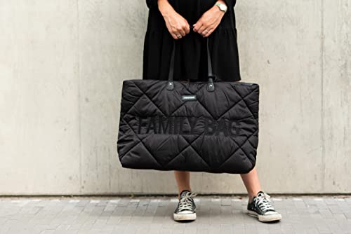 Childhome, Family Bag, Wickeltasche, Reisetasche/Wochenendtasche, Großes Fassungsvermögen, inkl. abnehmbarer Tasche, Schwarz gesteppt