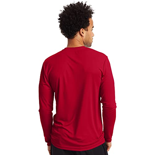Hanes Men's Long Sleeve Cool Dri T-Shirt Upf 50+, Large, 2 Pack ,Deep Red #TOP2