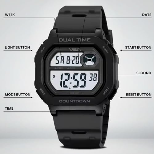Image of V2A DIGITRON-KUBIX 3043 Digital Watch for Men | Retro Square Display | Urban Streetwear Sports Watch with Dual Time, Countdown Timer, Alarm, Backlight & 50M Water Resistance