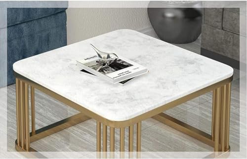 Image of Two-Piece Marble Look Coffee Table Set, top end Side Table, Metal Frame Cocktail Table, Nesting Tea Table, and Home Furniture Size for Living Rooms (White & Black)