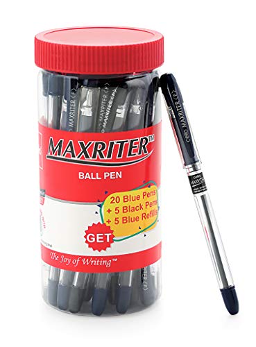 Cello Maxriter Ball Pen Jar: 20 Blue Pens, 5 Black Pens, and 5 Blue Pen Refills