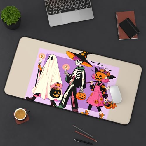 Tapis de souris Kawaii trois fantômes effrayants citrouille habillée pour espace de travail