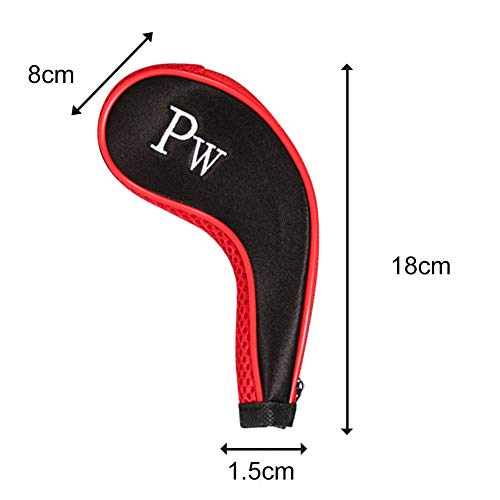EDATOFLY 10 Stück Schlägerkopfhüllen für Eisen Schlägerhauben Golf Langer Hals mit Anzahl Print und 1 Stück Golf Bürste (Schwarz + Rot)