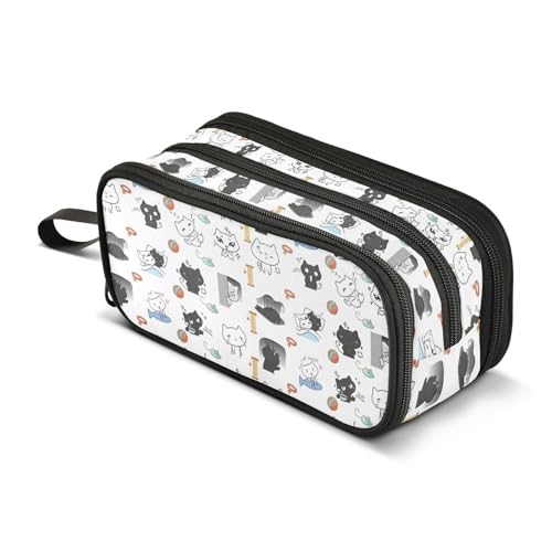 Image of ZAZYXTJ Cute Cat Large Capacity Pencil Case 3 Compartment Pen Pouch Storage Canvas Makeup Bag for School Office Teen Girl Boy Men Women