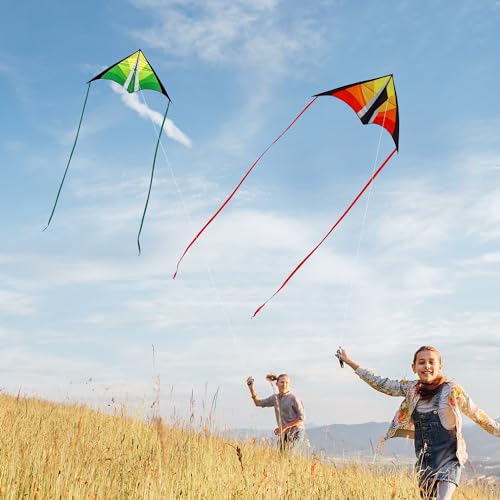 Lanrui Large Delta Kites for Kids & Adults, Easy to Fly Kite, Beginner Kite for Kids Ages 4-8,8-12(Green+Red) - Thumbnail 2