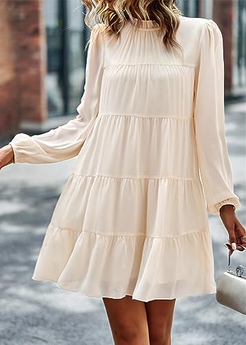 Image of KIRUNDO Women's 2026 Fall Long Sleeve Baby Doll Dresses | Ruffle Mock Neck, Tiered Flowy Swing, Mini Shift Dress, Loose Fit, Wedding Guest, Baby Shower, Summer, Autumn Winter Clothing