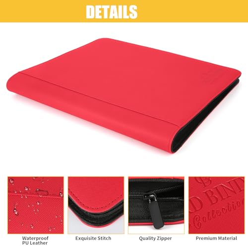Tarjetero toploader rojo con fundas rígidas de 9 bolsillos para guardar 288 tarjetas 4