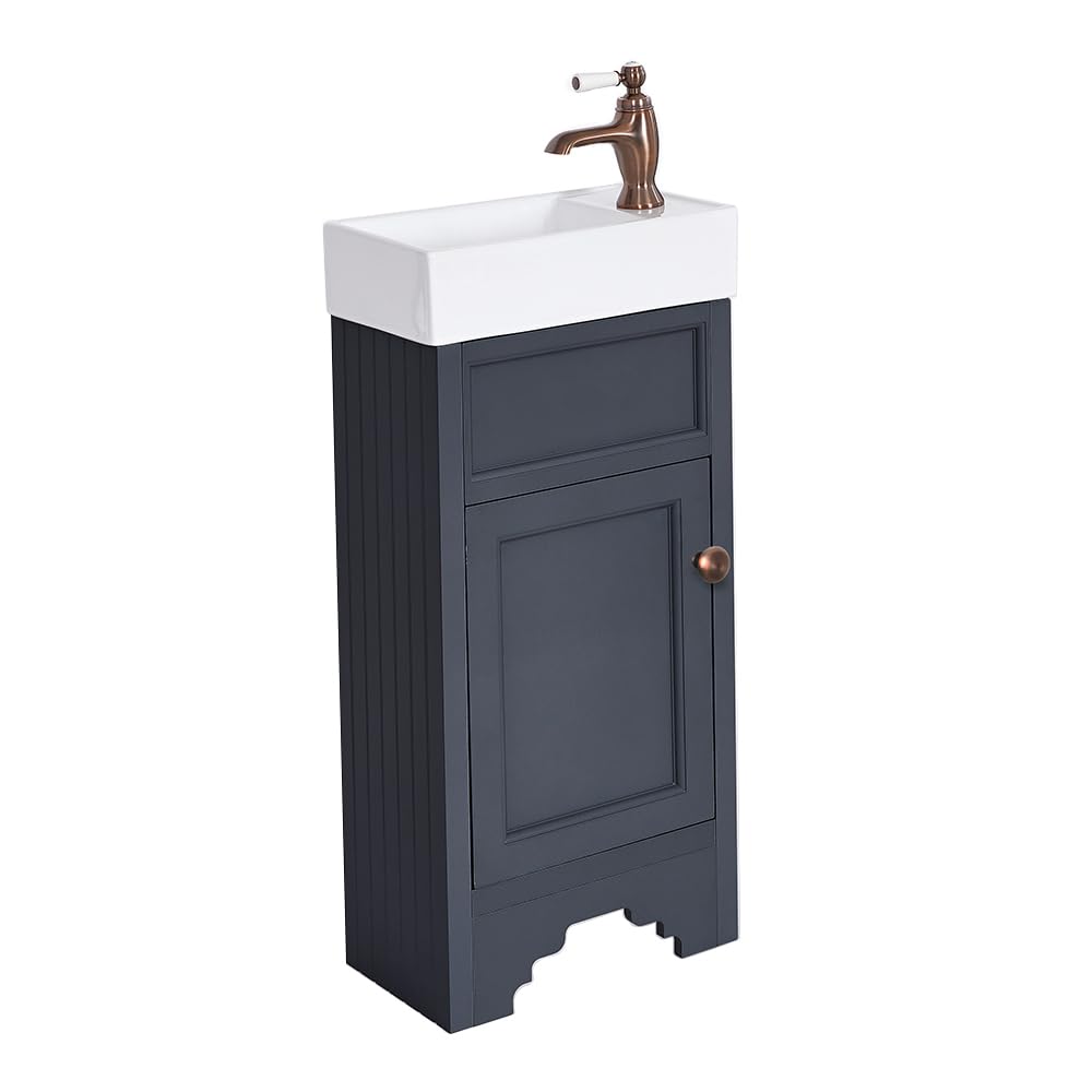 Milano Aged Bronze (Round) Thornton Black Grey 400Mm Bathroom Vanity Unit Basin Bronze Handles