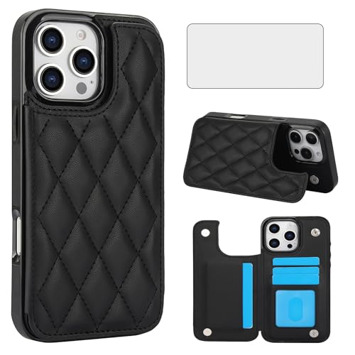 Coque iPhone 16 Pro Max Asuwish avec protège-écran verre trempé et porte-carte RFID noir