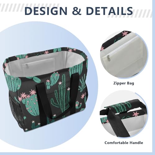 Cute Cactus Black Large Beach Bag Waterproof Beach Tote Bags for Women Travel Gym Pool4