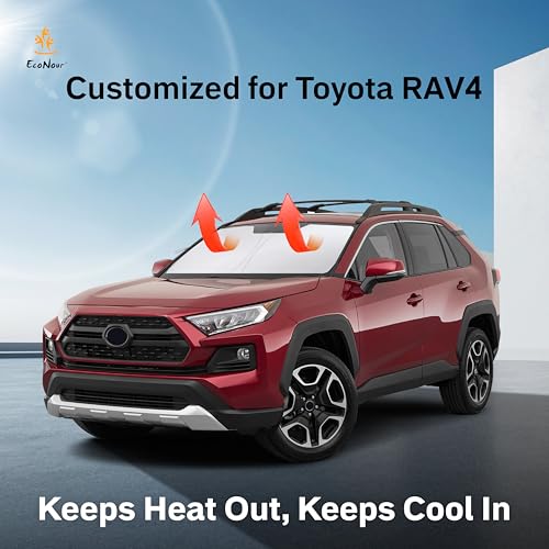 Image of Econour Windshield Sun Shade Compatible for Toyota RAV4 2019-2024 2025 | Window Shade Sun Visor Cover Foldable Blocks UV Rays Keep Your Car Cooler