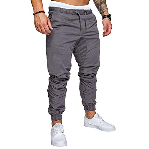 Fashion Mens Casual Jogger Pocket Pleated Trouser Cargo Sweatpant Long Pants Gray