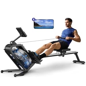 MERACH Waterroeimachine voor Thuis, Roeimachine Water 160 kg Draagvermogen, Roeimachine met Bluetooth-functie, Ipad-houder en Comfortabel Zitkussen, Verticale Opbergruimte