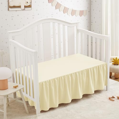 Image of SiinvdaBZX Ivory Crib Skirt Dust Ruffle, Microfiber Crib Bed Skirt | 52 inchx28 inch with 14 inch Drop, Durable Full Coverage Toddler Bedskirt Fit for Baby Boys Girls Nursery Standard Crib