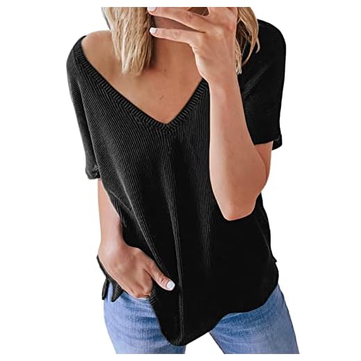 Sommar v-ringad kortärmad blus enfärgad stor storlek blus överdimensionerad casual lös t-shirt tunika topp billig topp, svart, M