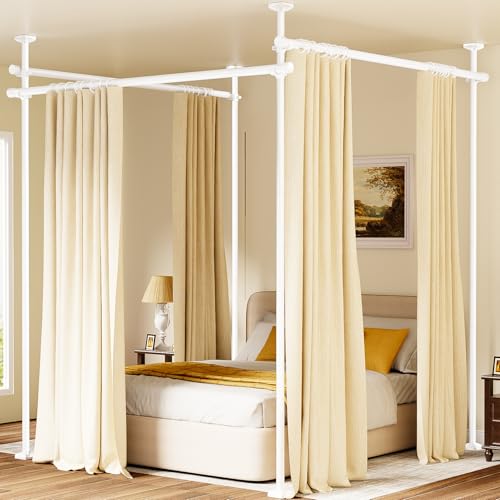 BONPALLY Room Divider Curtain Rod for Wide Space Room Separation, 28-171inch(W) 4-10ft(H) Adjustable No Drilling Tension Curtain Rods, Heavy Duty Temporary Privacy Wall Divider, White
