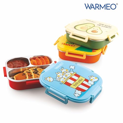 Image of WARMEO Jerry Insulated Lunch Box with Three Compartment BPA Free, Kids Lunch Box,Food Grade Ideal for School, Picnic, Office & Outdoor - 500ml Popcorn, Stainless Steel