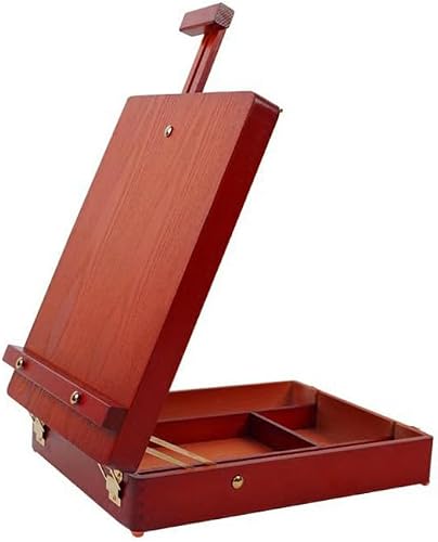 ALANES Adjustable Wood Table Sketchbox Easel Desktop Art Easel Sketchbox Desktop Art Easel, Tabletop Wooden Easel for Painting, Student, Artist, Beginner (Red)