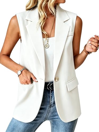Women’s Summer Sleeveless Blazer Vest Business Casual Outfits White M