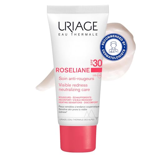Uriage Roseliane Crème Hydratante Visage Anti-Rougeurs SPF30 - Extraits de Ginseng, Algues - Couvre les Rougeurs, Action Apaisante Longue Durée - Parfum Floral - Peau Sensible - Non Comédogène - 40ml