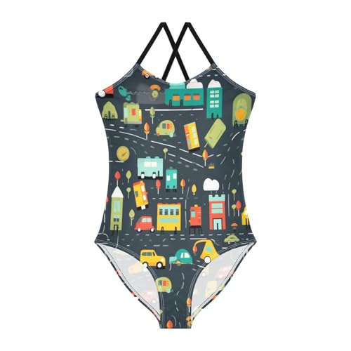 Car Map Girls One-Piece Swimsuit Beach Bathing Suit