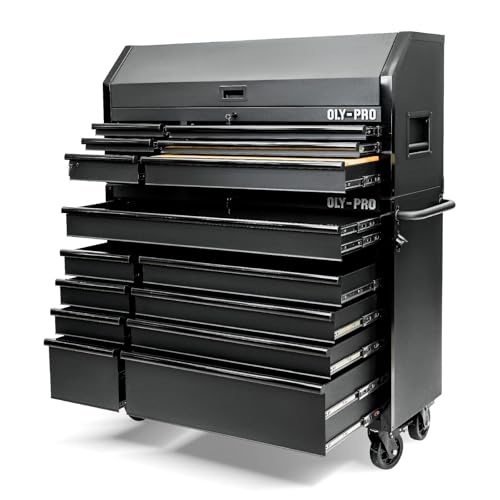 Olympia Tools Heavy duty 52in. 15-Drawer Tool Chest and Rolling Cabinet Combo, Mechanic Tool Organizer Box for Garage Workshop, Black