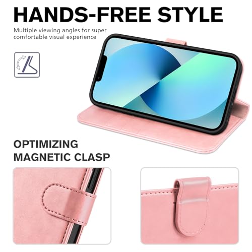Image of TUCCH Wallet Case for iPhone 13 (6.1 inch) 2021, 3 Card Holders, Rose Gold | RFID Blocking, Viewing Stand, Shockproof TPU Shell, PU Leather, Magnetic Closure, Protective Folio Flip Cover