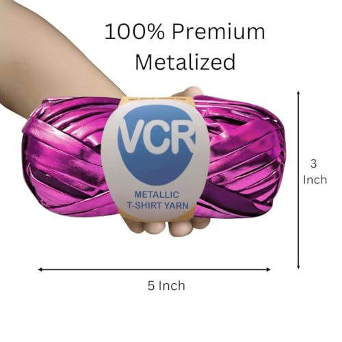 Image of VCR Shine Metallic Purple Metallic T-Shirt Yarn, 100 Grams, 100% Metallized Craft Yarn, Pack of 1 Yarn, Suitable for Handbags, Tote Bags and Sling Bags