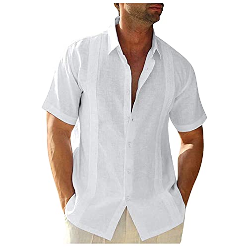 Wlabe✨ Chemise Homme Noir Et Blanche Chemise Hawaienne Homme Grande Taille Chemise Homme Hawaïenne Chemise Hawaïenne Homme Chemise Homme Lin Manche Courte Chemisette Homme T-Shirt Oversize (XXL)