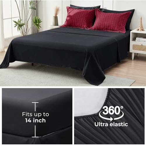 Image of HYMOKEGE Red /Black Oversized Queen Comforter Set Seersucker 7 Pieces, All Season Luxury Bed in a Bag for Bedroom, Bedding Set with Comforter, Sheets, Pillowcases & Shams